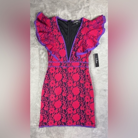 Lulus Dress Womens Extra Small Mini Under the Stars Lace NEW Party Sheath Ruffle - Picture 1 of 7